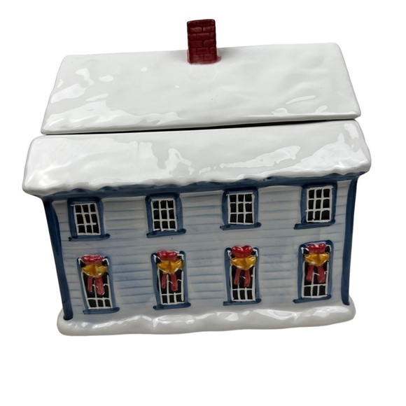 Holiday Cookie Jar David Carter Brown Sakura Blue Christmas Valley Inn Ceramic - Picture 4 of 14